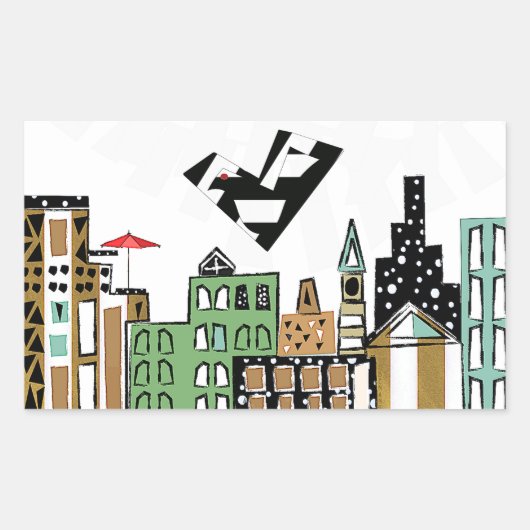 街で愛の鳥 長方形シール (正面)