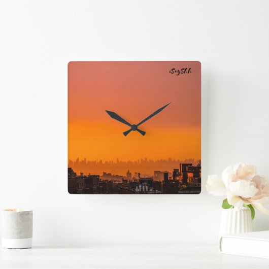 街に沈む夕日 スクエア壁時計 (ホーム)
