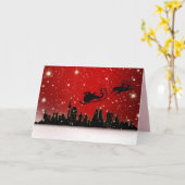 街の上でのサンタのグリーティングカード カード (黄色い花)