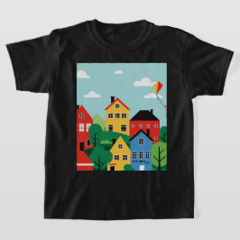 街の上空を舞う凧 Tシャツ