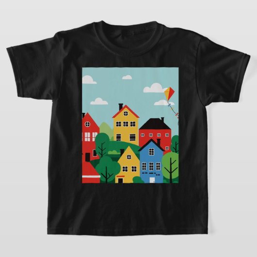 街の上空を舞う凧 Tシャツ (レイダウン)