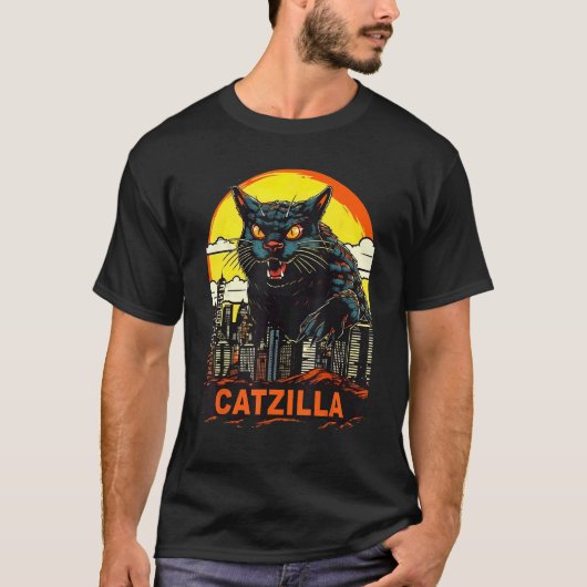 街の中の巨大な子猫キャットジラ キャットジラ Tシャツ (正面)
