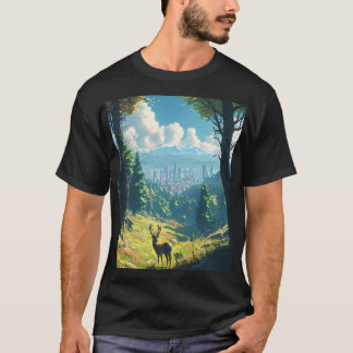 街の出会い自然- Deer by the Forest Edge Tシャツ