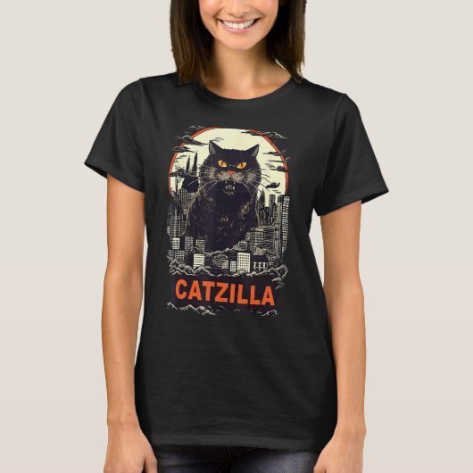 街の巨大な猫 キャッツィラ Tシャツ (正面)