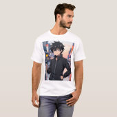 街の通りを歩くアニメ少年 - クールな都会のアニメキャラ Tシャツ (正面フル)