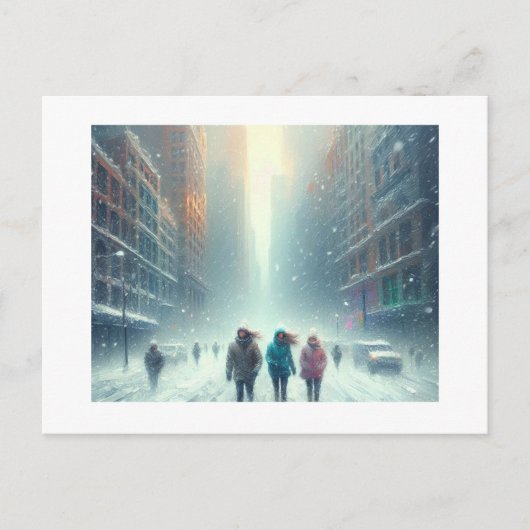 街の雪の中を歩き回りながら ポストカード (正面)