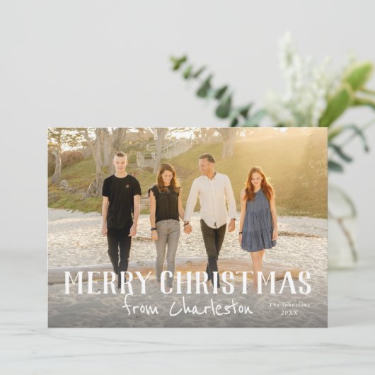 街やロケ写真からの聖降誕祭お目出とう カード (スタンド正面)