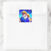 街を望む子どもたちアニメのカップル スクエアシール (バッグ)