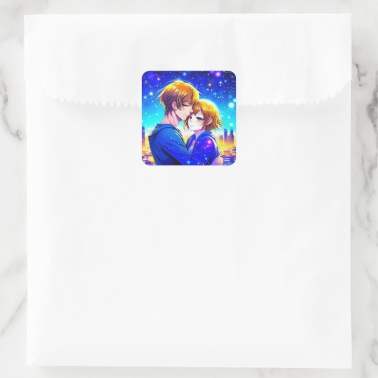 街を望む子どもたちアニメのカップル スクエアシール (バッグ)