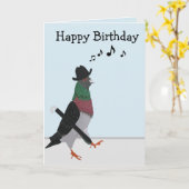 街を歩く鳩 おもしろい 誕生日 カード (黄色い花)