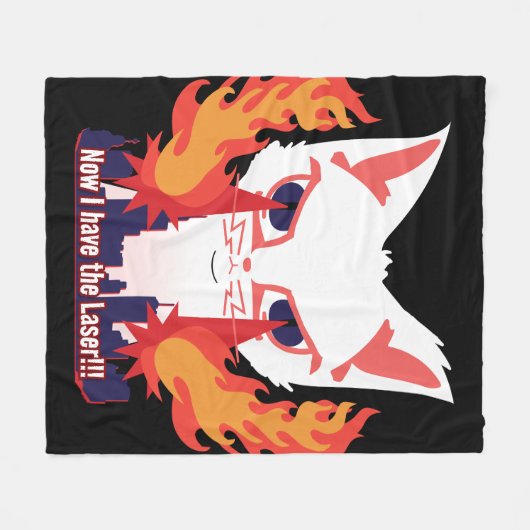 街を焼き払うレーザー眼を持つ猫 フリースブランケット (正面(横))