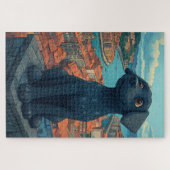 街を見下ろす黒いワンちゃん像 ジグソーパズル (横)