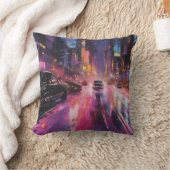 街並みの夜道鮮やか路 クッション (ブランケット)