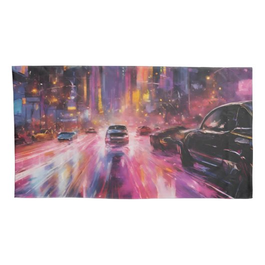 街並みの夜道鮮やか路 枕カバー (裏面-右)