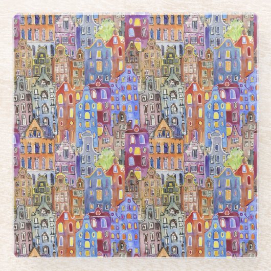 街並み住宅、シームレスな都市パターン。 ガラスコースター (正面)