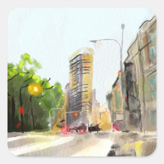 街並み水絵画色 スクエアシール