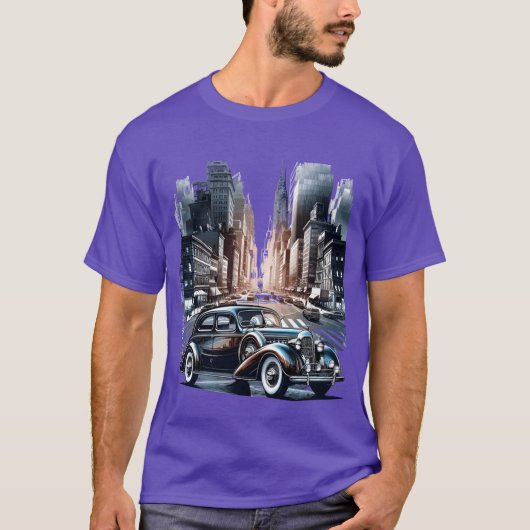 街中のビンテージカー ギフト 娘 ファミリー Tシャツ (正面)