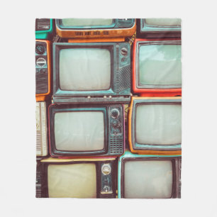 街区レトロカラフルテレビ フリースブランケット