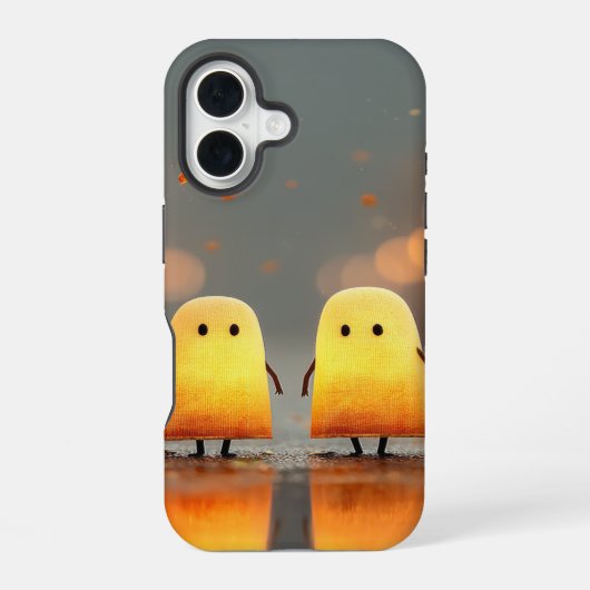 街灯の下のかわいい光る幽霊 - コージーホール iPhone 16ケース (裏面)