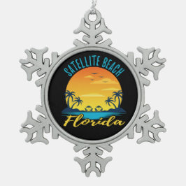衛星ビーチフロリダパームツリーズビーチ スノーフレークピューターオーナメント