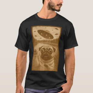 衝撃のプグとUFO遭遇 - レトロな宇宙人アート Tシャツ
