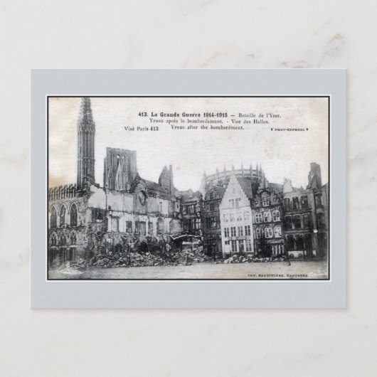 衝撃後のベルギーのYpres ポストカード (正面)