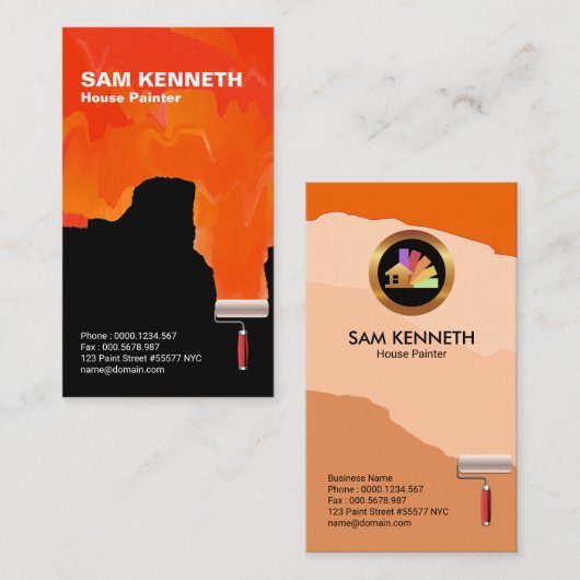 衝撃的で明るいオレンジペンキの塗装業者 名刺 (正面/裏面)