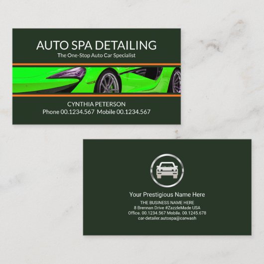 衝撃的なグリーンスポーツカー自動車の洗車 名刺 (正面/裏面)