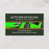 衝撃的なグリーンスポーツカー自動車の洗車 名刺 (正面)