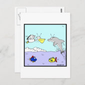 衝突: イルカとペリカンの漫画 ポストカード (正面/裏面)