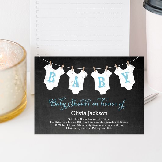 衣料ガーランドベビーシャワー招待状-ブルー 招待状