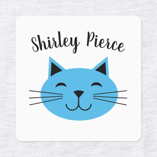 衣料品に名前をカスタムするアイロンを付けたブルー子猫 ラベル (デザイン1)