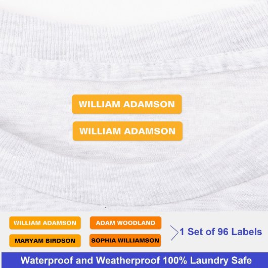 衣料品の防水名ラベル（オレンジ色） ラベル