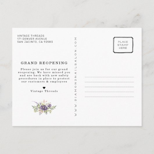 衣料品ブティックグランドリオープニングコビデセーフティ ポストカード (裏面)