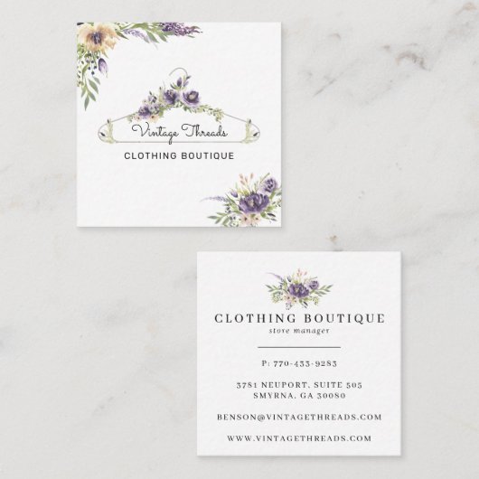 衣料品ブティック |フローラのハンガーのロゴ スクエア名刺 (正面/裏面)