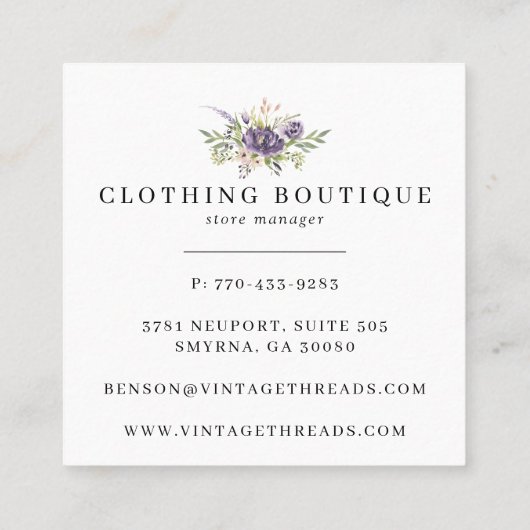 衣料品ブティック |フローラのハンガーのロゴ スクエア名刺 (裏面)