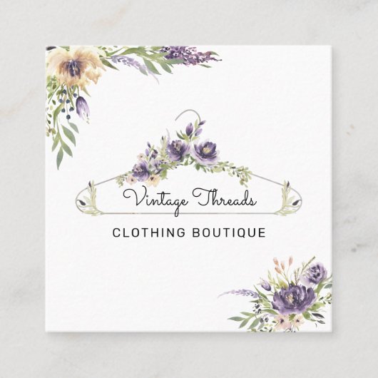 衣料品ブティック |フローラのハンガーのロゴ スクエア名刺 (正面)