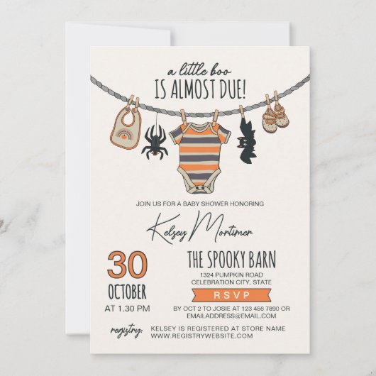 衣料品ライン小さなブー中立ハロウィーン 招待状 (正面)