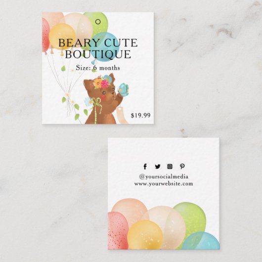 衣料品ラベルスモールビジネスキュートベビーベアキッズ コーリングカード (正面/裏面)