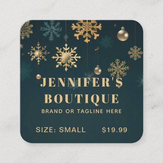 衣料品ラベルスモールビジネススノーフレーククリスマス コーリングカード (正面)