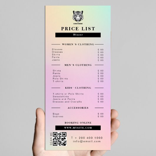 衣料品店の価格表ピンクホログラフィック ラックカード