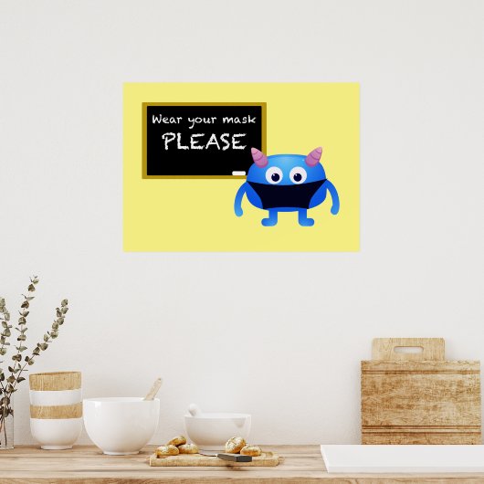 衣服お前のマスクお願い黒板モンスター ポスター (キッチン)