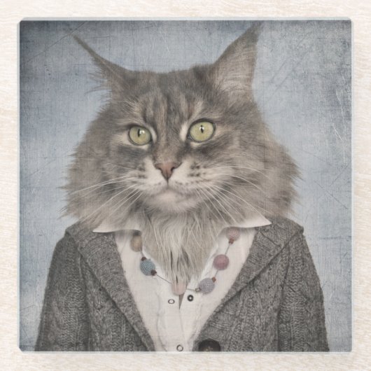 衣服の猫 ガラスコースター (正面)