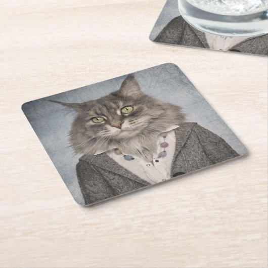 衣服の猫 スクエアペーパーコースター (アングル)