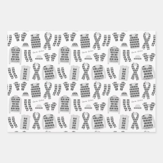 衣服アーガイルイラストレーショングレーレッドとブルー ラッピングペーパーシート (正面)