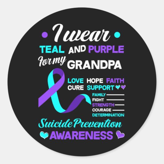 衣服ティール(緑がかった色)と紫のおじいちゃん自殺のプレヴェン ラウンドシール (正面)