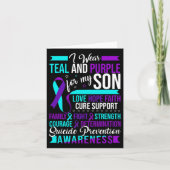 衣服ティール（緑がかった色）と紫の私の息子の自殺の予防 カード (正面)