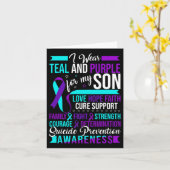 衣服ティール（緑がかった色）と紫の私の息子の自殺の予防 カード (黄色い花)