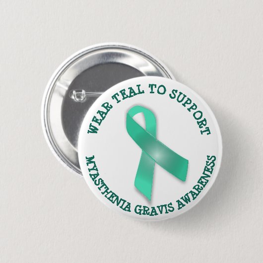 衣服ティール(緑がかった色)サポート筋無力症の重力認識度 缶バッジ (正面&裏面)