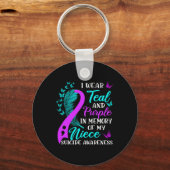 衣服ティール（緑がかった色）パープル私の姪の自殺の記憶Awa キーホルダー (正面)
